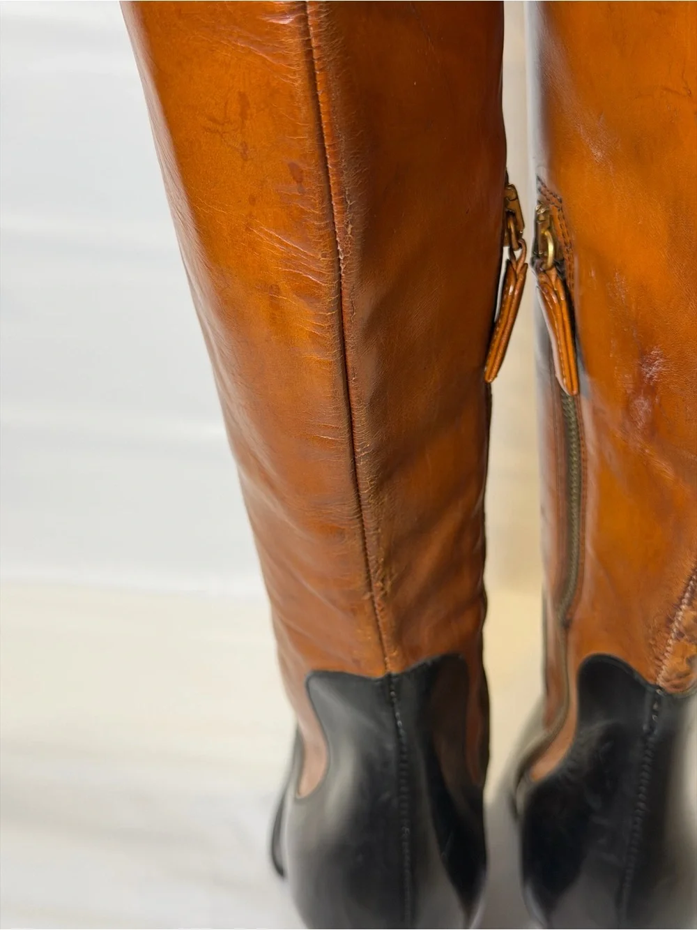 Vintage Dolce & Gabbana Black & Tan Leather Pointed Toe Knee High Boots IT 36 6